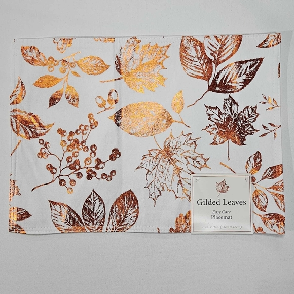 Centerpiece Placemat Benson Mills Gilded Leaves Metallic Foil Print Rectangle - Picture 2 of 8